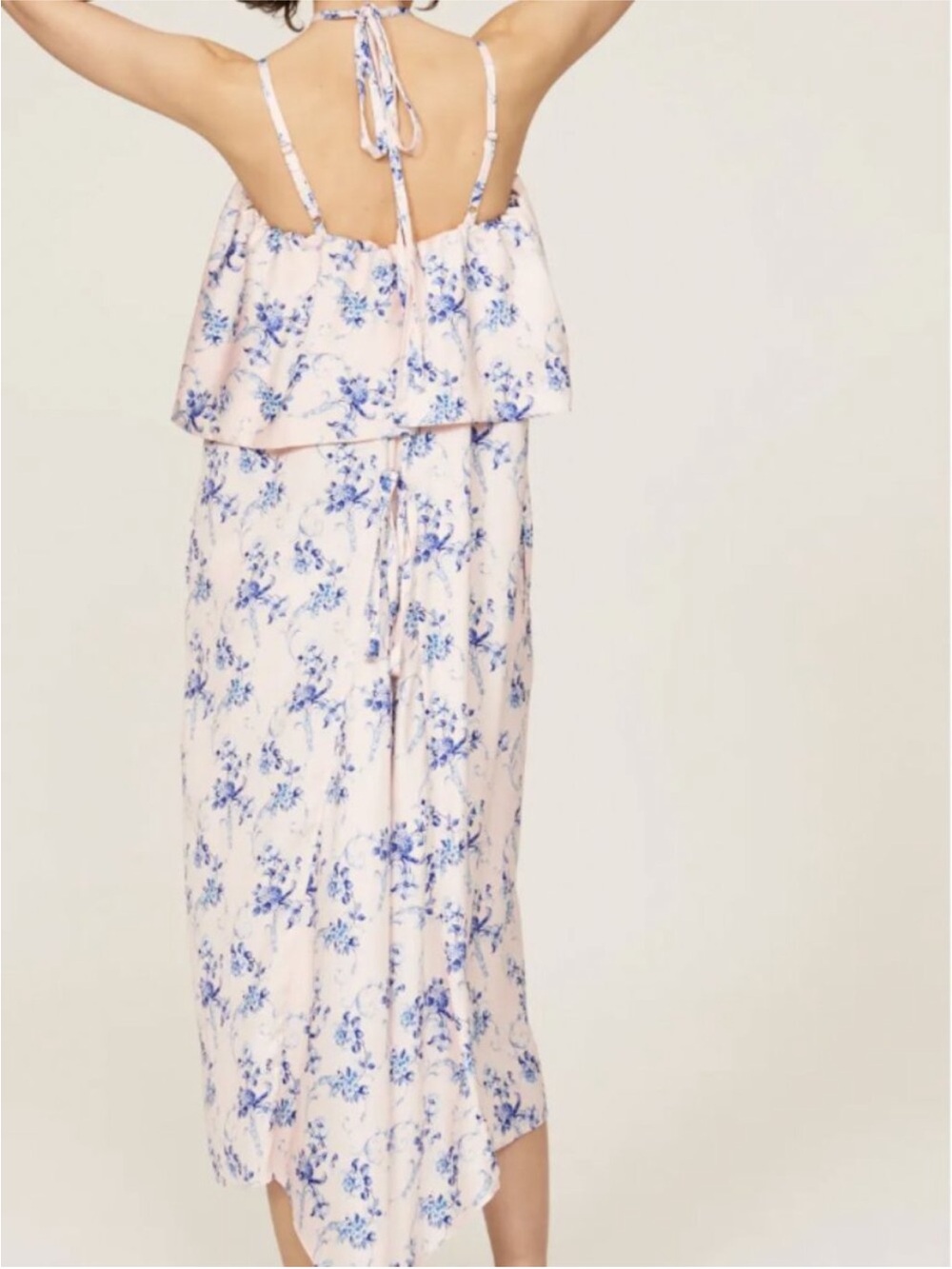 OSMAN Pale Pink Maxi Dress with Blue Floral Print Rent the Runway - Picture 4 of 7